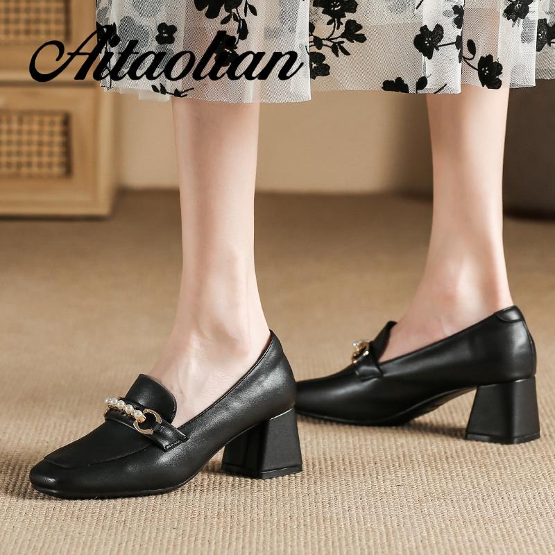 Giày Cao Gót 6cm Da Thật Mũi Vuông Phong Cách retro Anh Quốc Cho Nữ Mềm