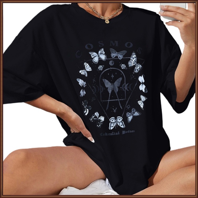 Áo Thun Tay Ngắn Cổ Tròn In Họa Tiết Dễ Thương Cho Nữ