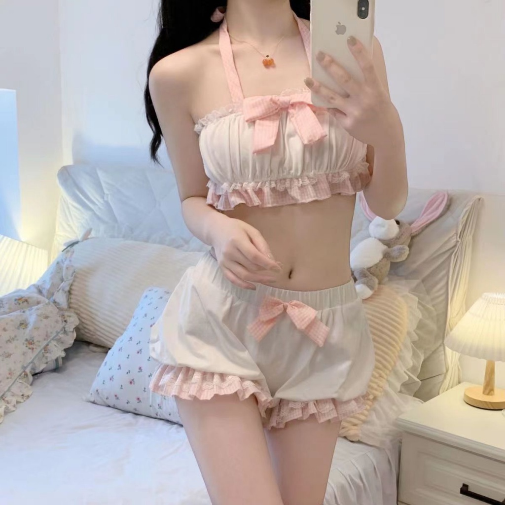 Bộ Đồ Ngủ Hai Dây Phối Quần Short Màu Trơn Dễ Thương Thời Trang Mùa Hè Cho Bạn Gái