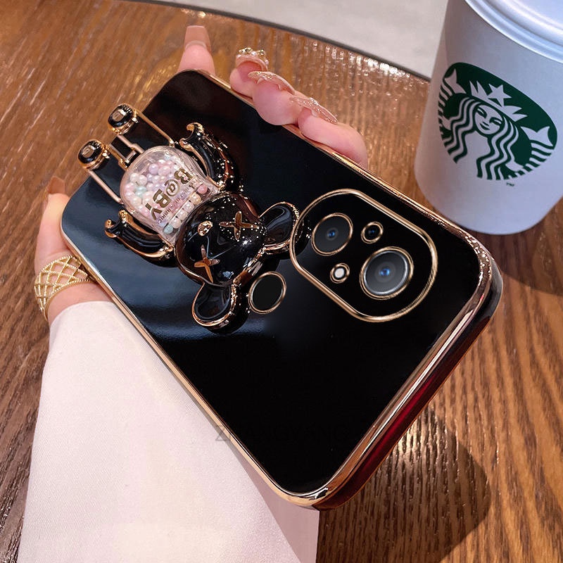 ốp lưng Reami 12c Ốp Điện Thoại TPU Silicon Mềm Mạ Điện Xoay 3D Có Giá Đỡ Hình Gấu Kẹo Cho Reami 12c