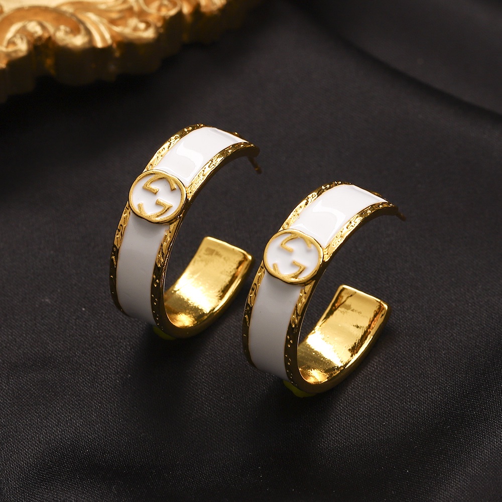 Bông Tai Gucci Bằng Thép Titan Hai Lớp In Chữ Thời Trang Cho Nữ