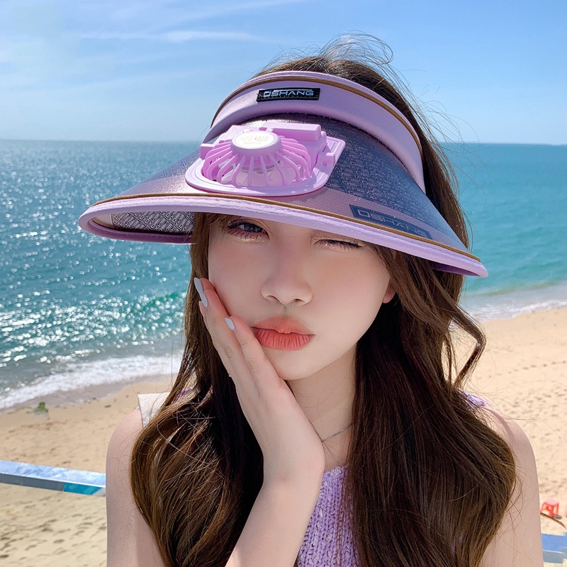 Mũ Chống Nắng Mùa Hè Kiểu Ngôi Sao Lớn Hở Chóp Có Quạt Sạc USB Thời Trang Cho Nữ