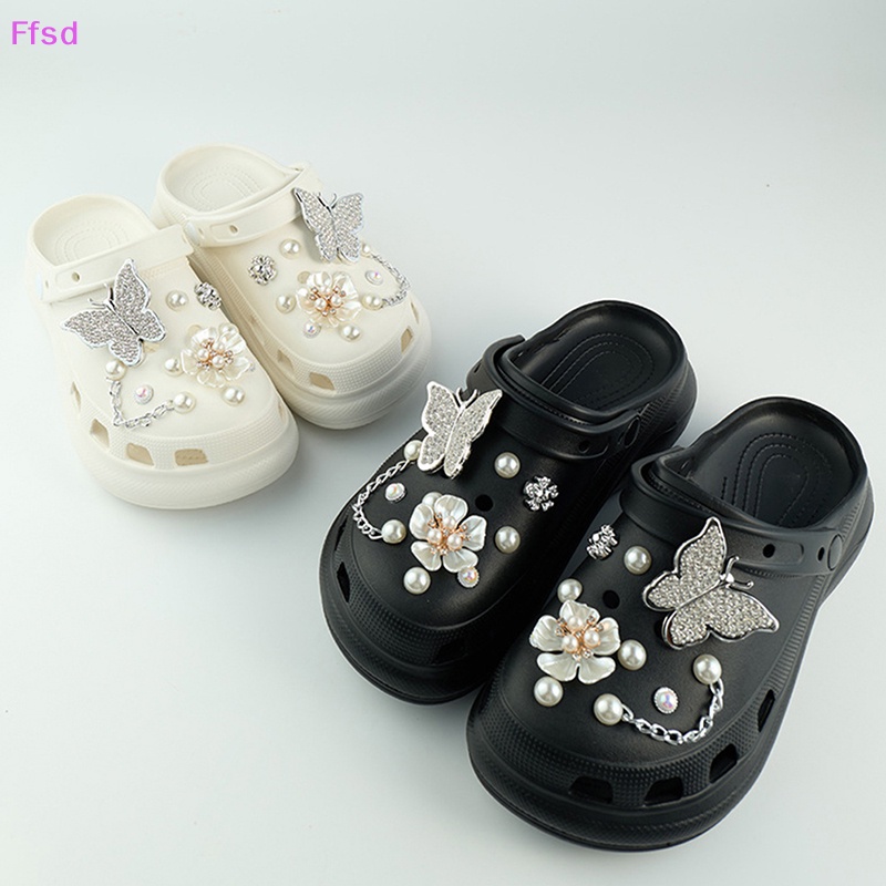 {Ffsd} 1 Bộ Phụ Kiện Giày Croc Hình Bướm Đính Đá Ngọc Trai Có Thể Tháo Rời Trang Trí Giày Quà Tặng Cho Trẻ Em * Hàng Bán Chạy