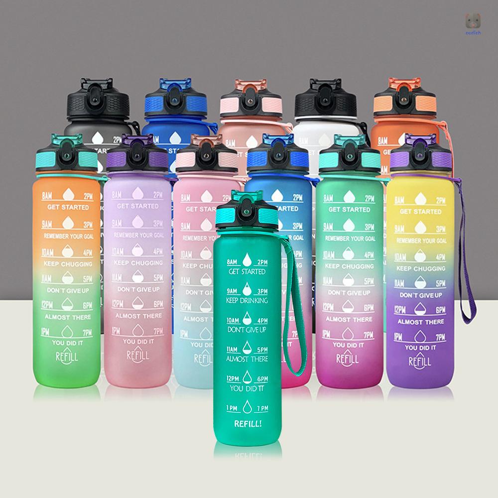 Bình Nước Thể Thao 1L Kèm Ống Hút Và Dấu Thời Gian Chống Rò Rỉ Tiện Dụng