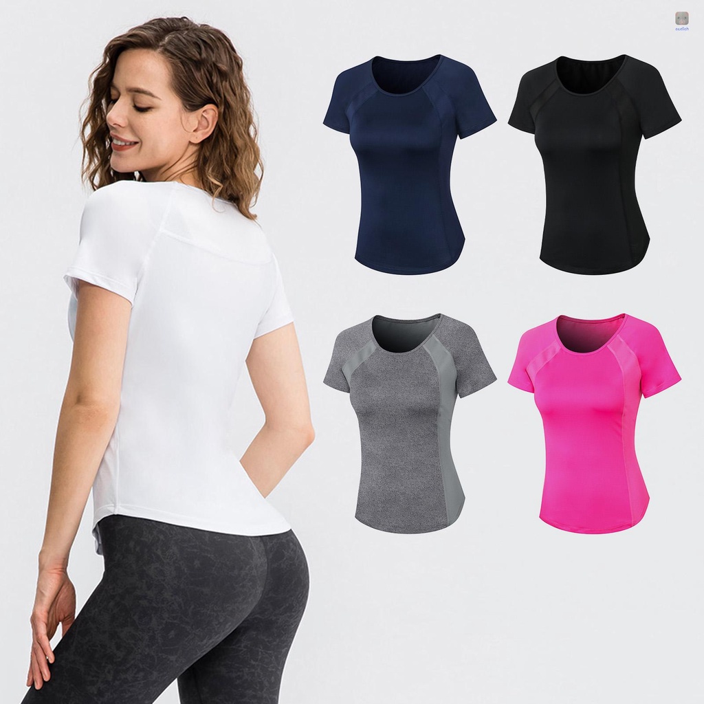 Áo Thun Thể Thao Tay Ngắn Cổ Tròn Phối Lưới Chất Liệu Thấm Hút Khô Thoáng Nhanh Chóng