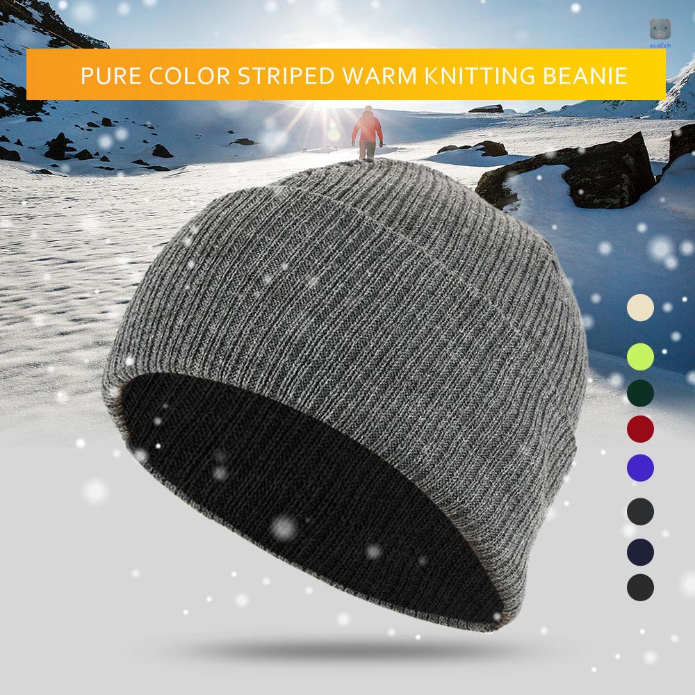 Mũ Len Beanie Dệt Kim Họa Tiết Kẻ Sọc Màu Sắc Tinh Khiết Ấm Áp Thời Trang Unisex