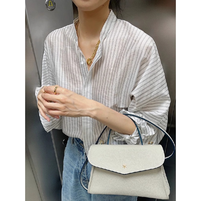 IMAODOU Áo Sơ Mi Cotton Mỏng Cổ Đứng Họa Tiết Kẻ Sọc Thời Trang Mùa Hè Hàn Quốc Cho Nữ