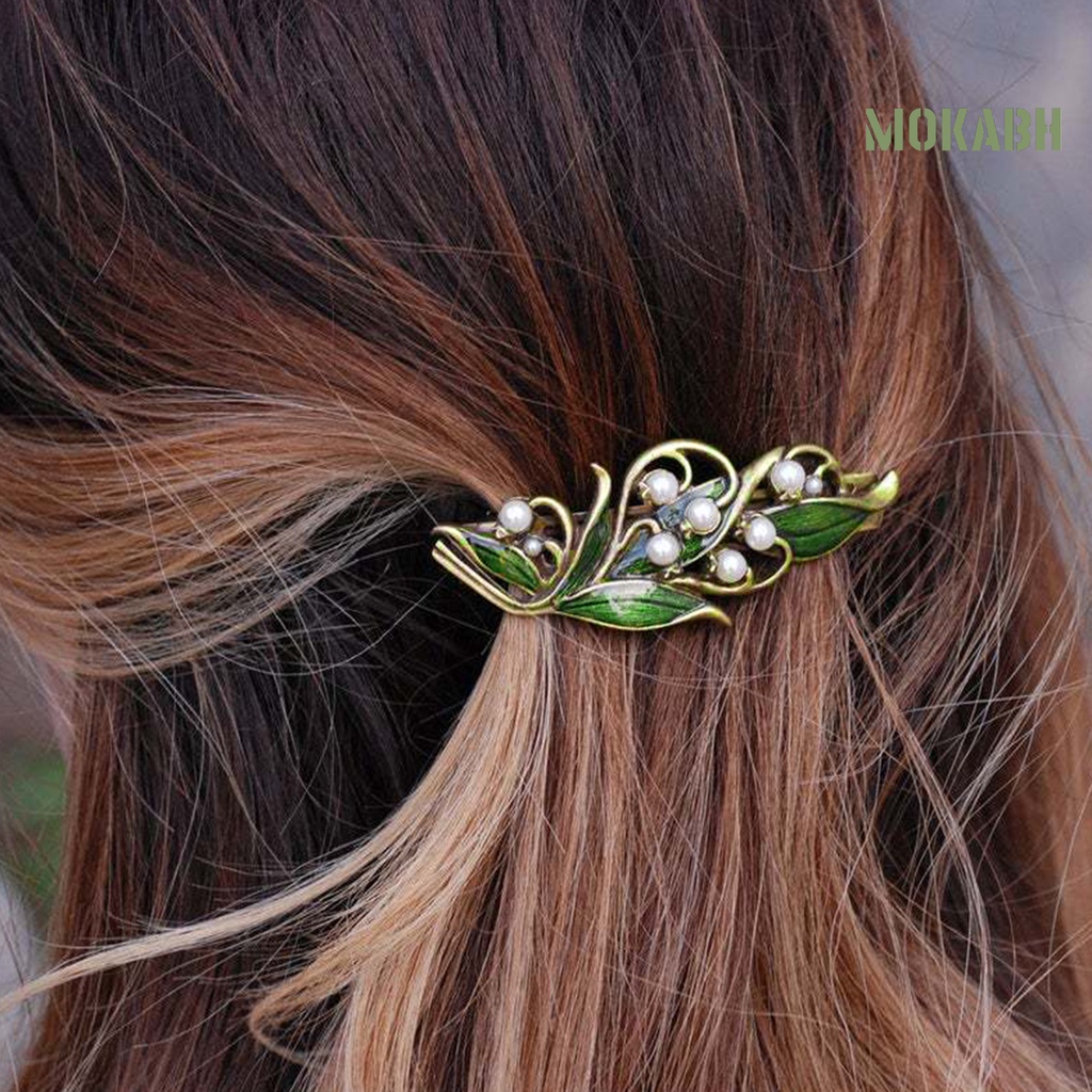 Kẹp Tóc Hình Lá Xanh Chống Trượt Kiểu Dáng Thanh Lịch