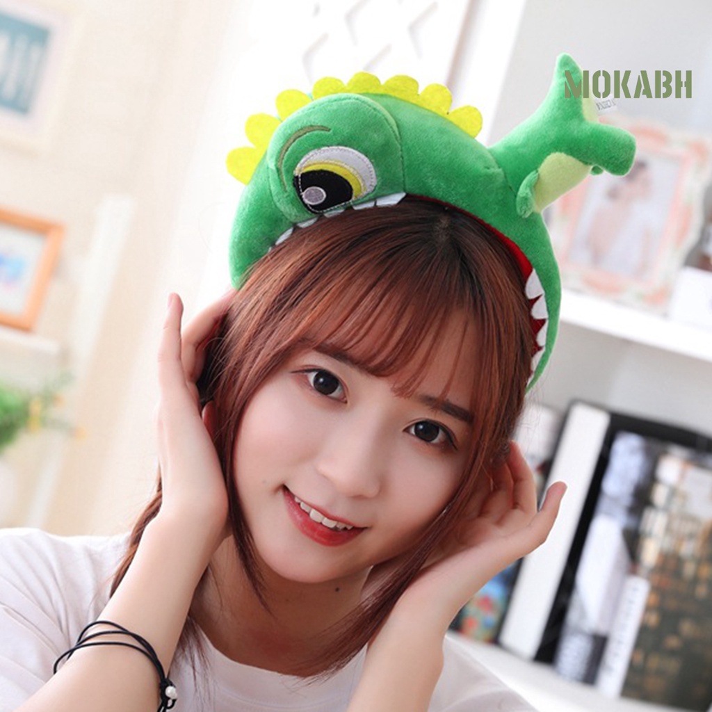[Mok Abh] Băng Đô Cài Tóc Bằng Cotton PP Hình Khủng Long Xanh Lá Dễ Thương Quyến Rũ Chống Vỡ Dễ Thương Để Chụp Ảnh