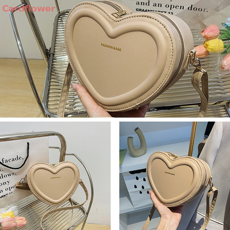 Túi Đeo Chéo Da PU Màu Trơn Hình Trái Tim Thời Trang Mới Cho Nữ