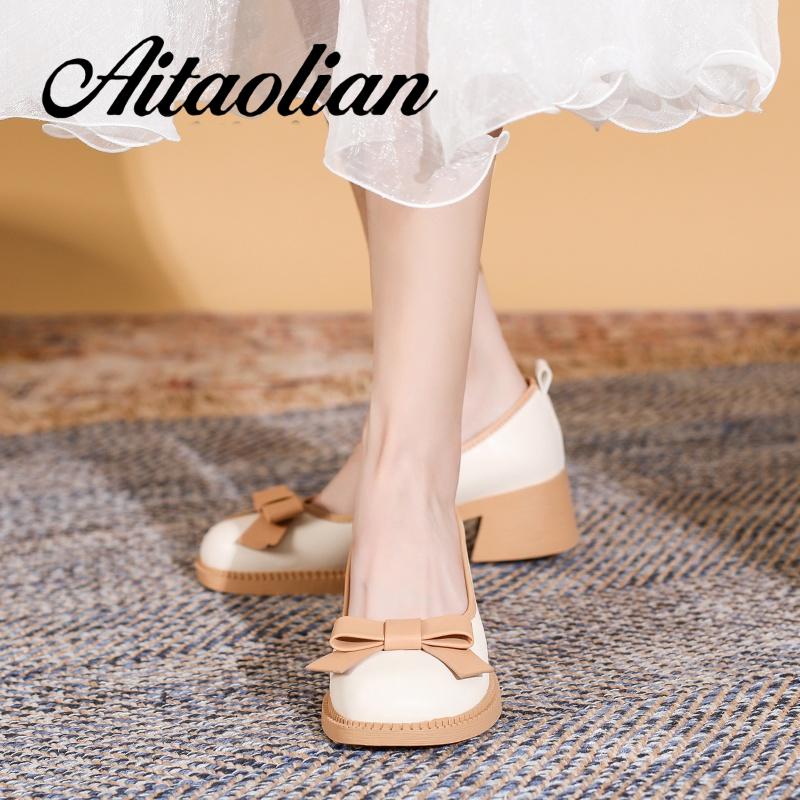 Giày Cao Gót 4.5cm Da Mềm Mũi Tròn Phong Cách retro Anh Quốc