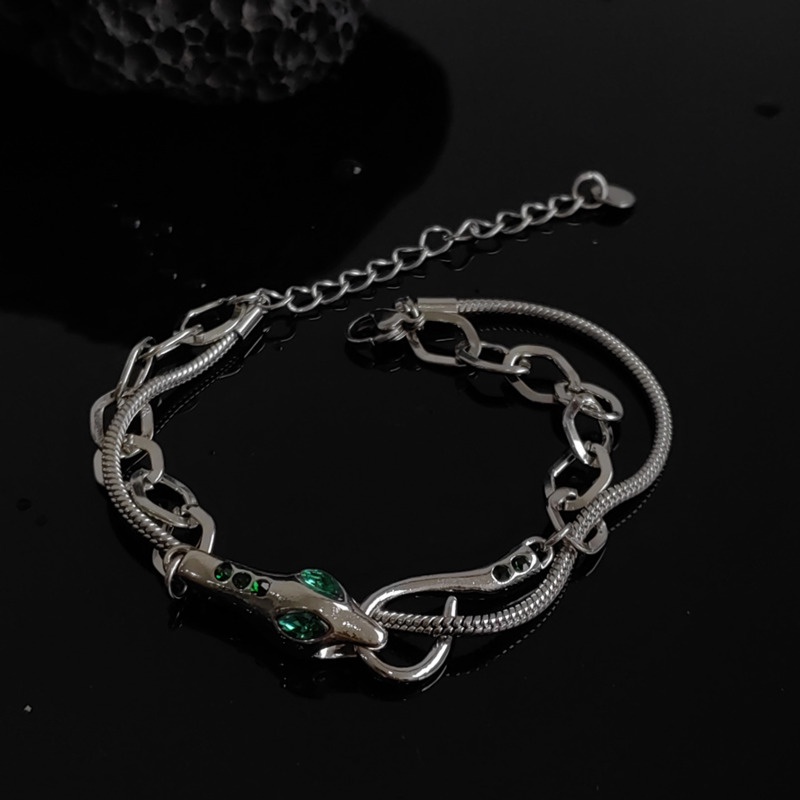 Vòng Đeo Tay Hai Lớp Dai Ling Rắn Thiết Kế Mặt Cảm Giác Nâng Cao Phong Cách hip hop Đường Phố Cá Tính Sang Trọng