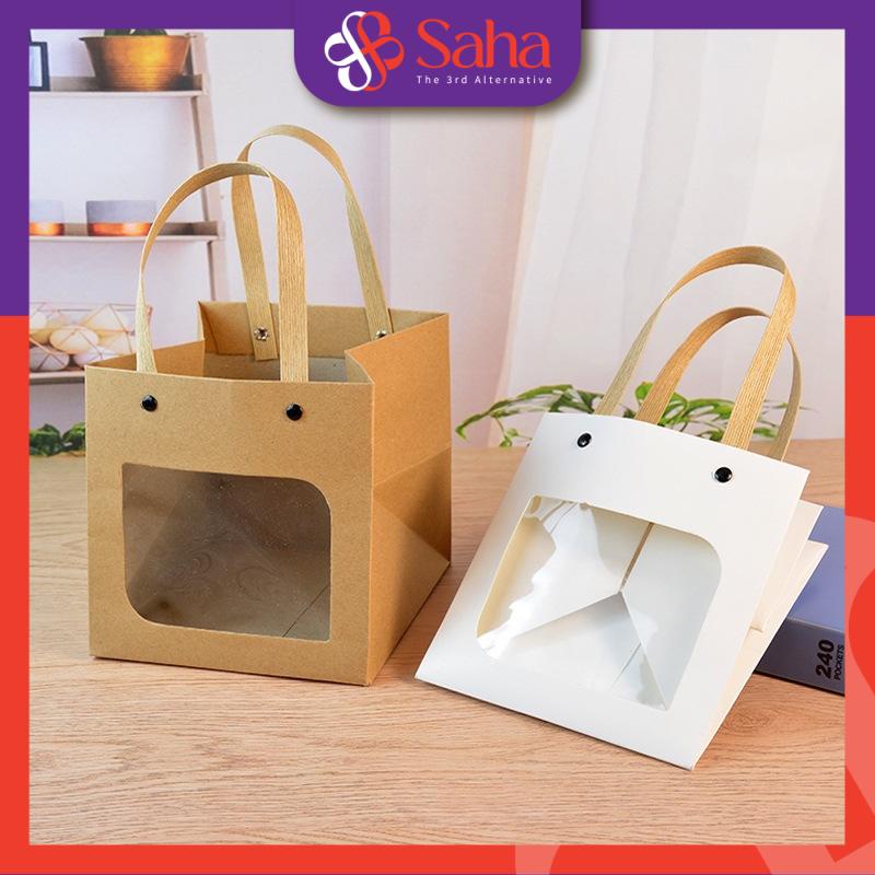 Túi giấy có cửa sổ hình vuông có 2 mắt 3 kích thước 10, 12, 15 cm