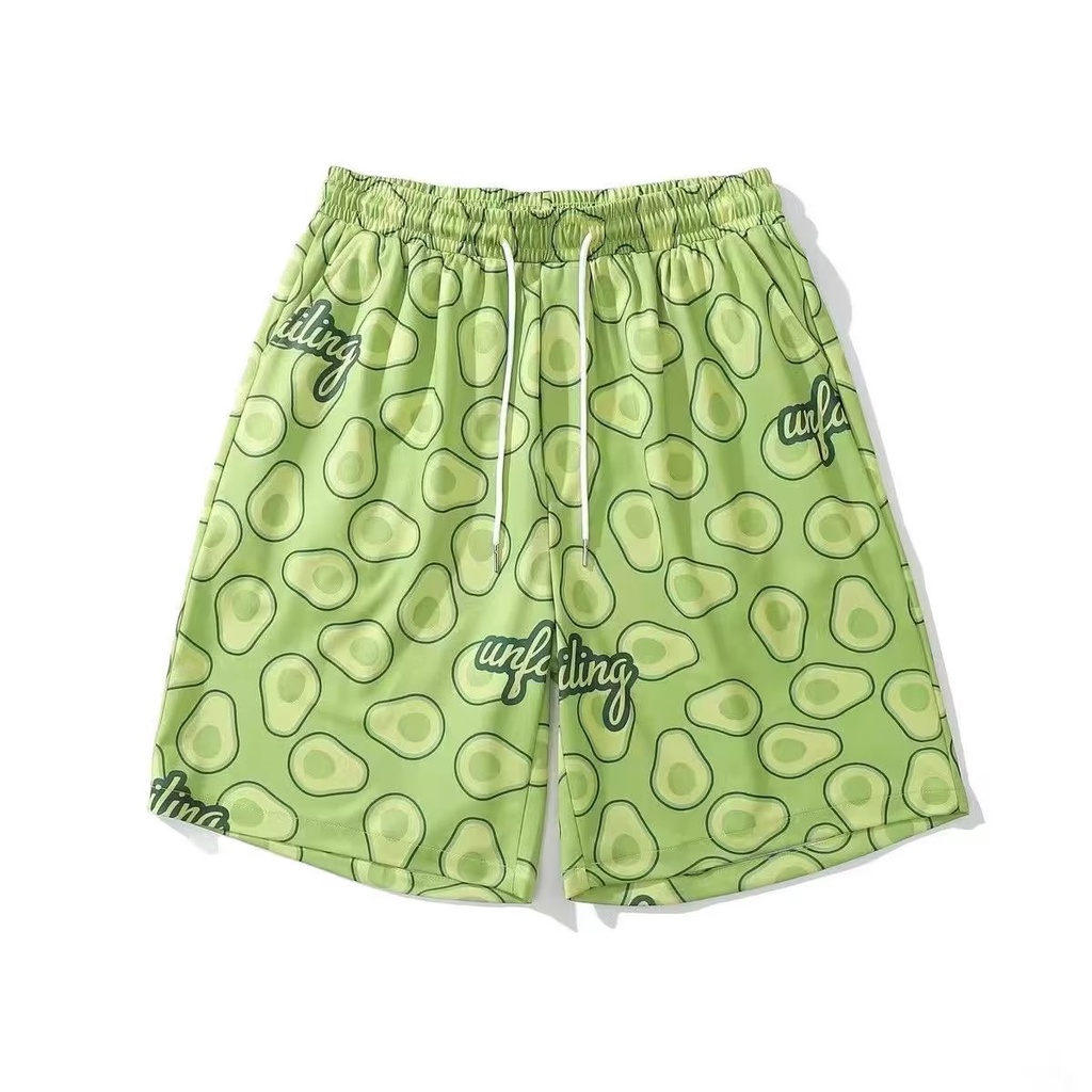 Macadamia Quần Short Thể Thao Đi Biển Dáng Rộng In Họa Tiết Quả Bơ Màu Xanh Lá Cho Nam Và Nữ