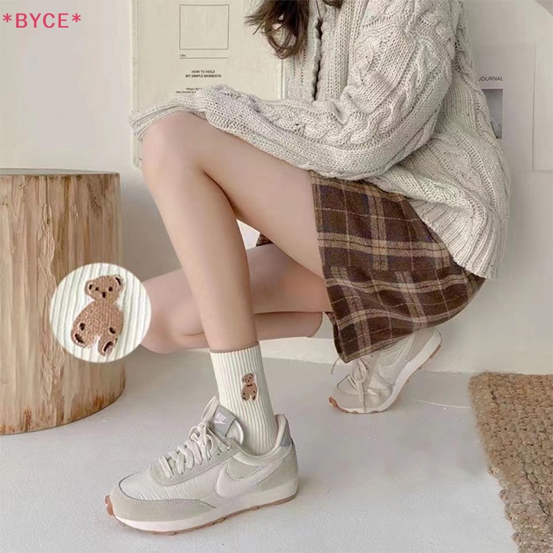 Set 5 Đôi Tất Cổ Cao In Hình Gấu Hoạt Hình Thời Trang Mùa Đông Cho Nữ Mới