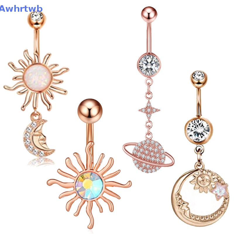 Khuyên Rốn Đính Đá Zircon Hình Hành Tinh Mặt Trăng Thời Trang Cho Nữ Mới