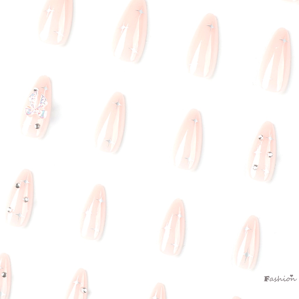 Bộ Móng Tay Giả Dài Màu Hồng Trong Suốt In Hình Ngôi Sao Bạc Siêu Linh Hoạt Lâu Trôi