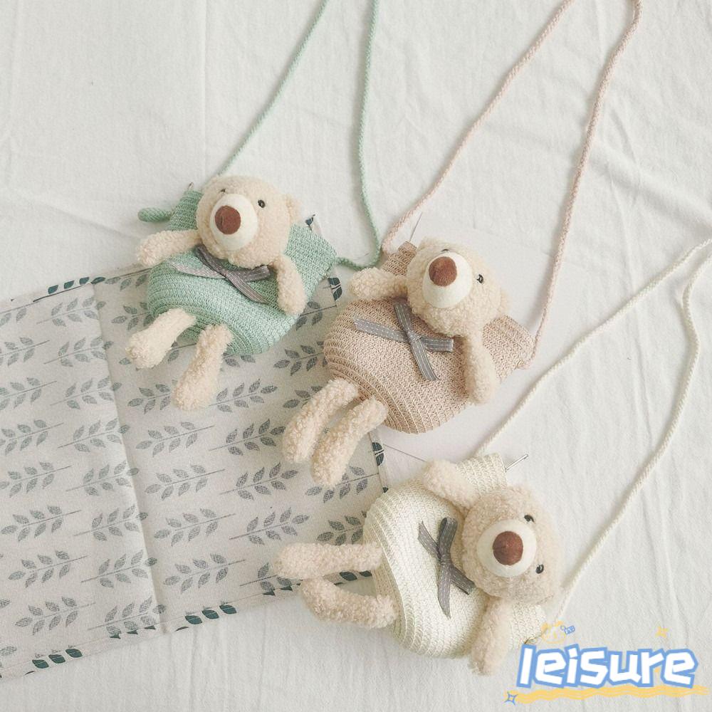 1 Túi Cói Đeo Chéo Hình Gấu Nhiều Màu Dễ Thương