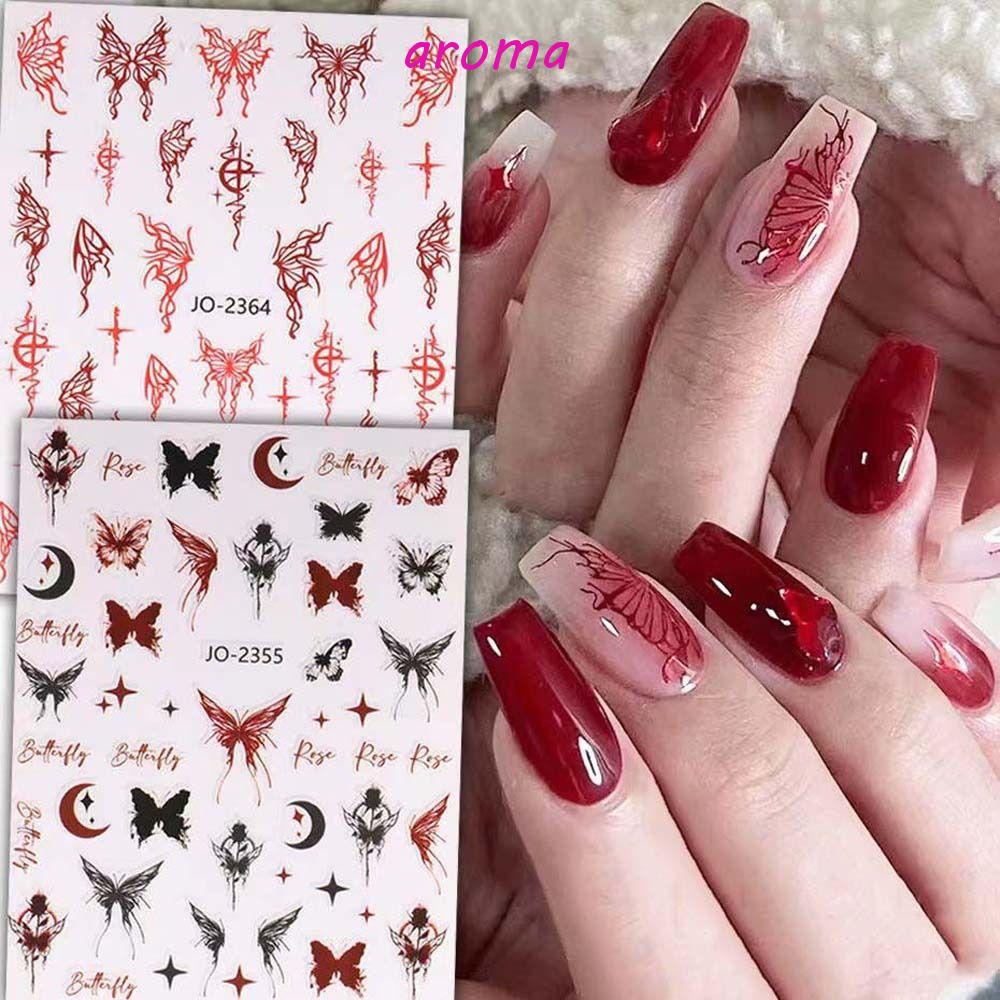 Miếng Dán Trang Trí Móng Tay Tự Dính Họa Tiết Bướm / Hoa Hồng / Mặt Trăng