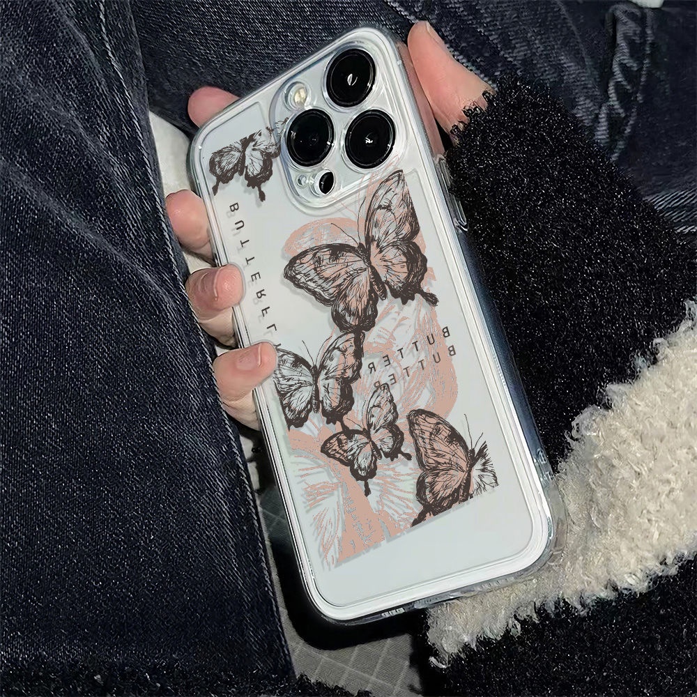 ✅Ốp Điện Thoại Mềm Chống Sốc Họa Tiết Bướm Màu Đen 13 Cho Iphone 12Plus / 14pro 6 6H4Q 8711max / Apple