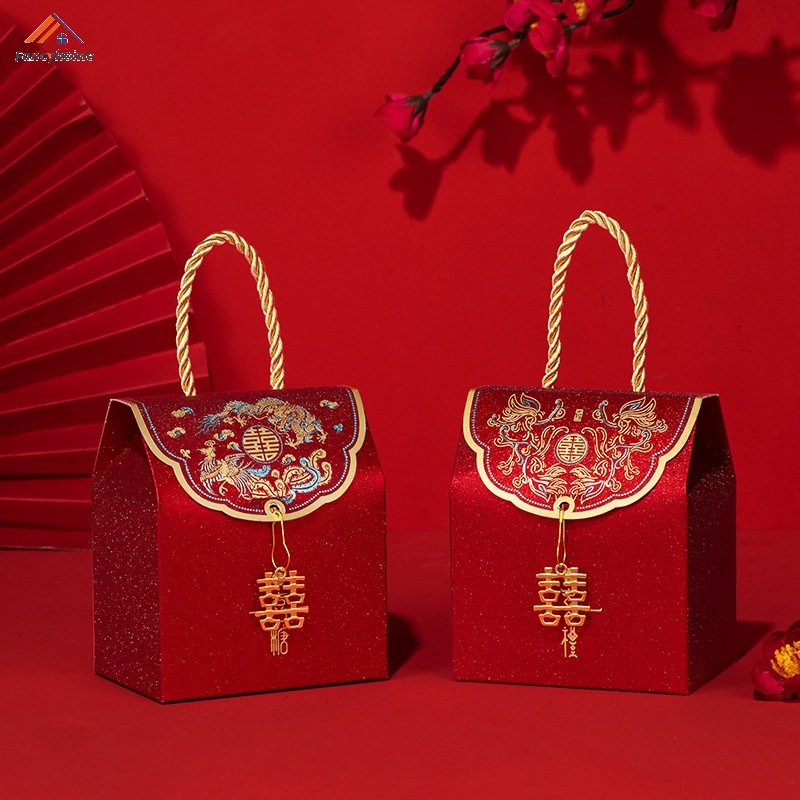 Set 5 Hộp Đựng Kẹo Cưới Màu Đỏ Mang Đi Tiện Dụng