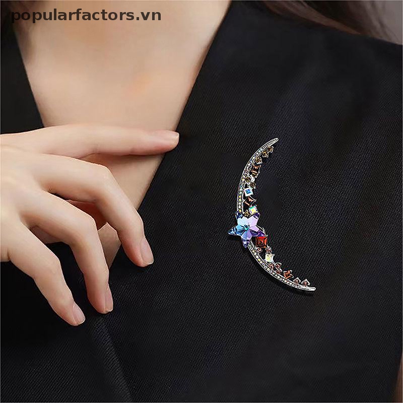 [Phổ Biến] Ghim Cài Áo Sweater / Khăn Choàng Lụa Cỡ Lớn Đính Đá Mặt Trăng Thanh Lịch [VN]