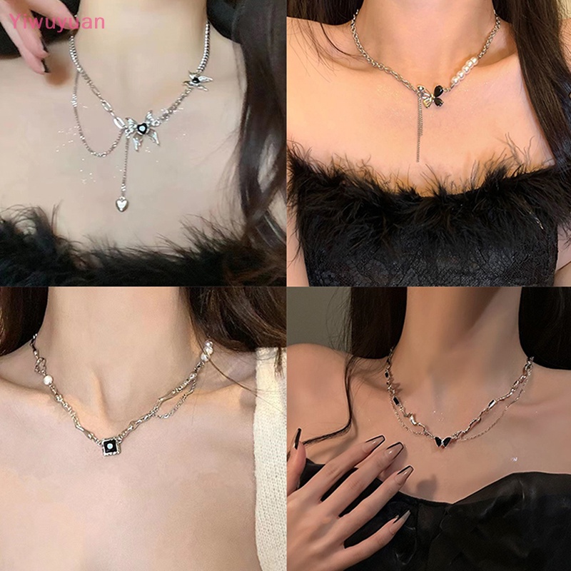 < Yiwuyuan > Vòng Cổ Choker Phối Dây Tua Rua Mặt Hình Bướm Ngọc Trai Cổ Điển Dễ Phối Đồ Dành Cho Nữ
