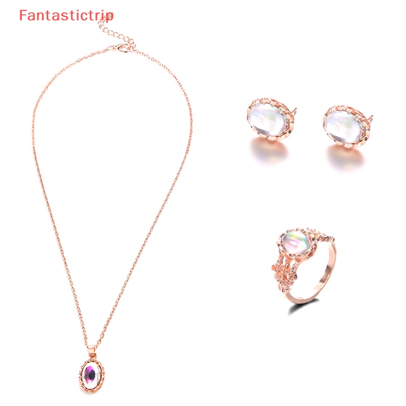 Bộ Trang Sức Nhẫn / Bông Tai / Vòng cổ Mạ Vàng Đính Đá Opal Nhân Tạo Hình Oval Thanh Lịch Cho Nữ