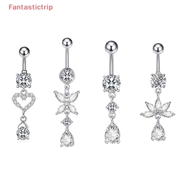 [Fantastictrip] Khuyên Rốn Bằng Thép Không Gỉ Dát Đá Zircon Hình Bướm Cho Nữ Mới