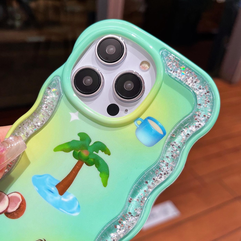 Ốp Điện Thoại TPU Dẻo Họa Tiết Cây Dừa Có Nước Kim Tuyến Lấp Lánh Chống Sốc Cho iPhone 12 13 14 Pro Max