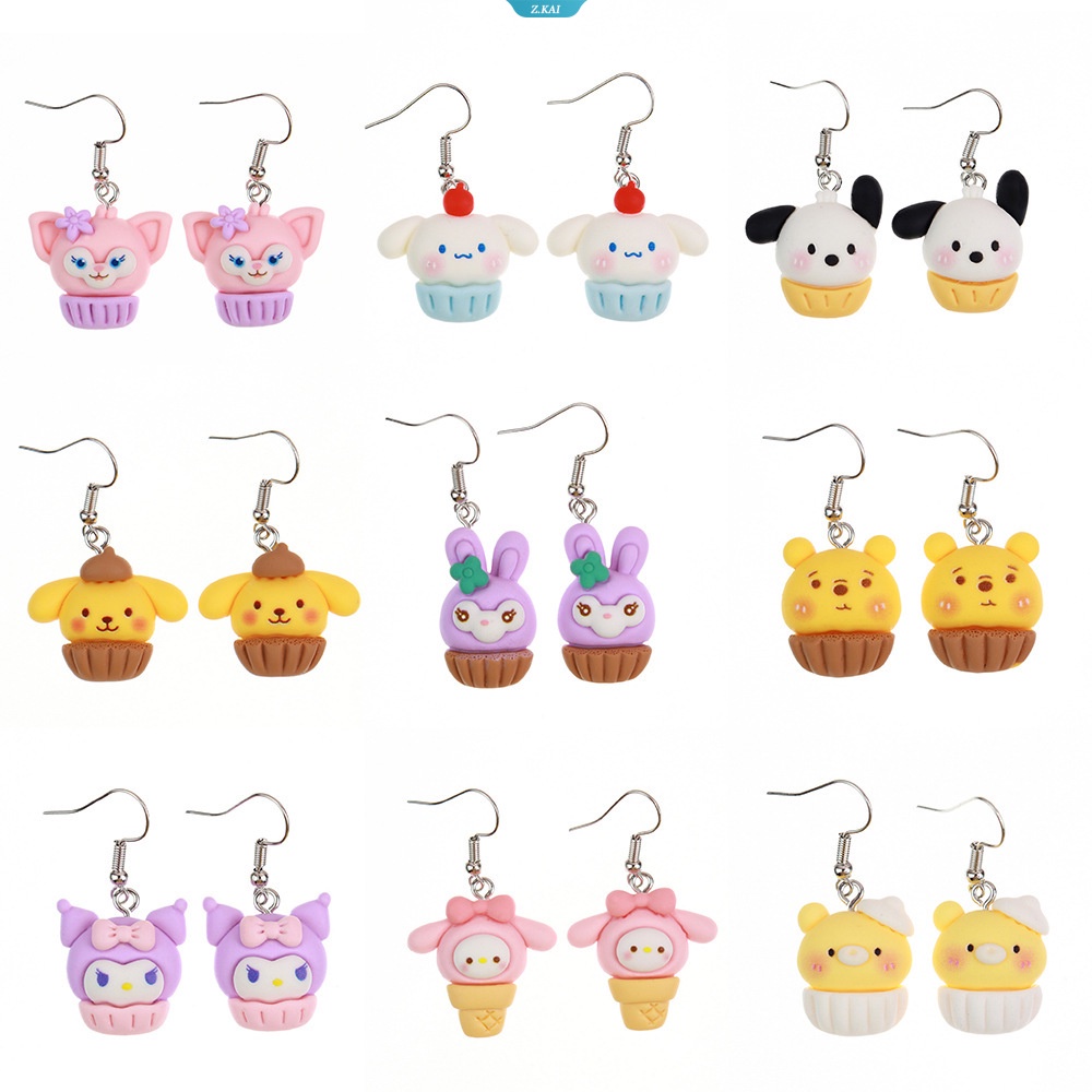 Bông Tai Hình Bánh Cupcake Hello Kitty Kuromi Cinnamoroll Melody Sanrio Cá Tính Làm Quà Tặng Cho Nữ Sinh [ZK]