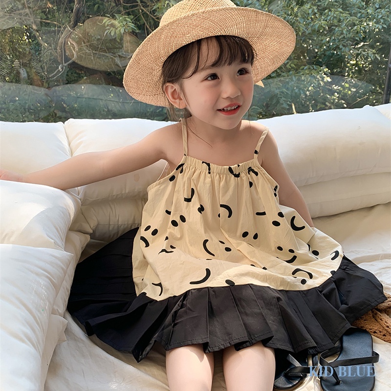 Đầm Hai Dây In Hình Mặt Cười Phong Cách Hàn Quốc Thời Trang Mùa Hè Xinh Xắn Cho Bé Gái