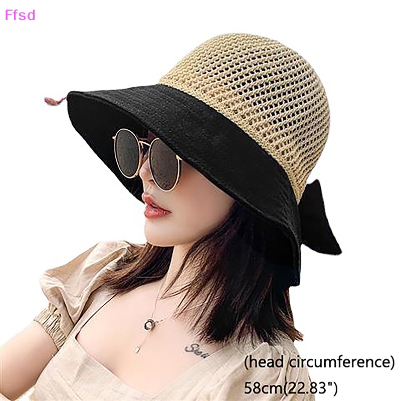 {Ffsd} Hàng Bán Chạy Mũ Xô Khoét Rỗng Đính Nơ Chống Nắng / Tia UV Ngoài Trời Mùa Hè Có Thể Gập Gọn Cho Nữ