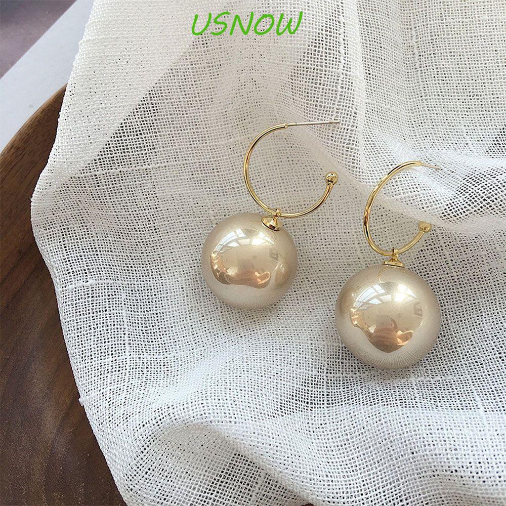 Khuyên Tai Dạng Vòng Lủng Lẳng Mặt Hạt Tròn Lớn Màu Trắng Phong Cách Thời Trang Thanh Lịch