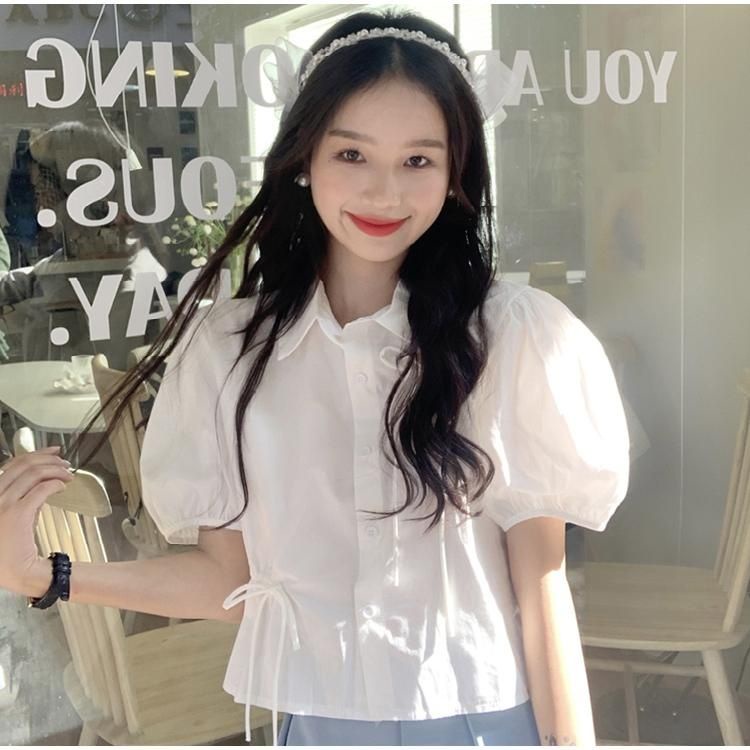 Áo Thun Ngắn Tay Dáng Rộng Phối Dây Rút Thời Trang Mùa Hè Dễ Thương