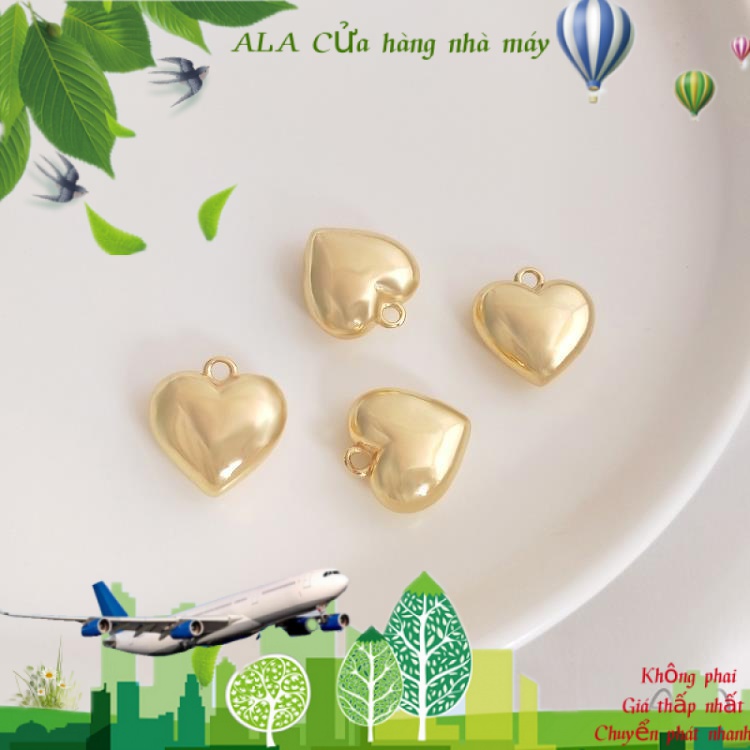 💖Trang sức DIY phụ kiện💖Mặt Dây Chuyền Hình Trái Tim Mạ Vàng 14k Màu Sáng Thời Trang[Mặt dây chuyền/Vòng cổ/Vòng tay/Bông tai]