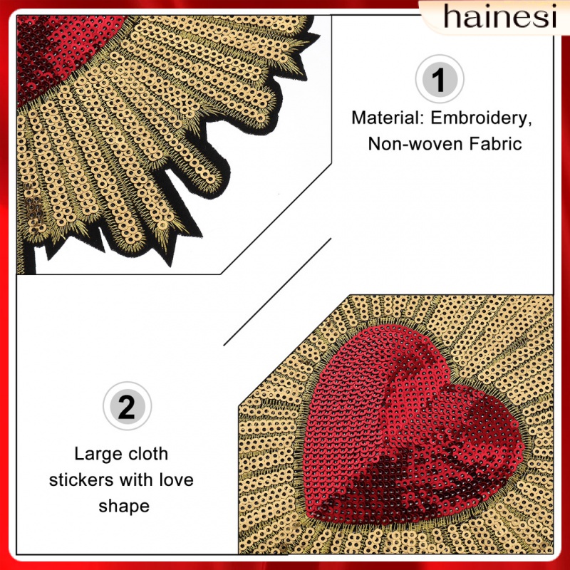 Bộ 2 Miếng Vá Trang Trí Áo Khoác Hình Trái Tim Đính Kim Sa Lấp Lánh