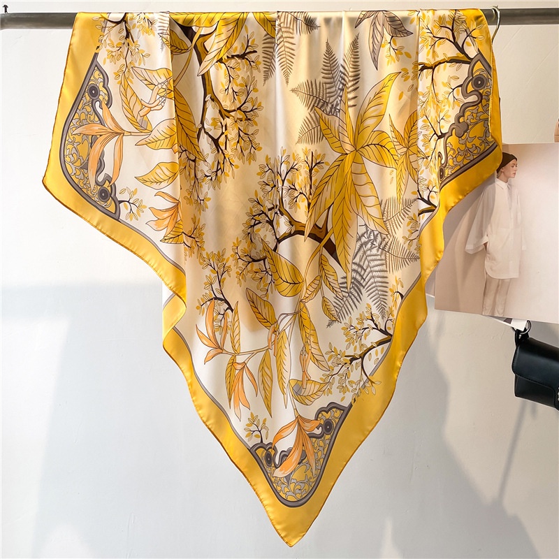 Khăn Quàng Cổ Vuông 90 * 90CM Bằng Lụa In Họa Tiết Lá Phong Trang Nhã Cho Nữ