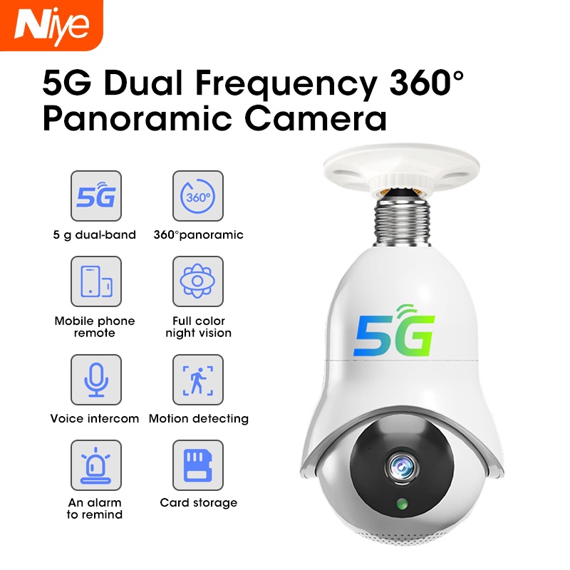 Camera Giám Sát 360 Độ Niye 5G [2023New] ° Bóng Đèn Camera Thông Minh CCTV Kết Nối Wifi Hỗ Trợ Gọi Điện Thoại TF Card / APP Điều Khiển Bằng Giọng Nói