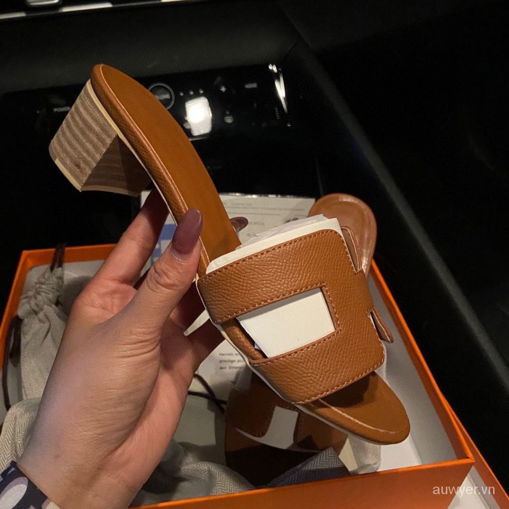 HER Dép Sandal Bằng Da Thật Đế Bằng 5CM Thời Trang Mùa Hè 2023
