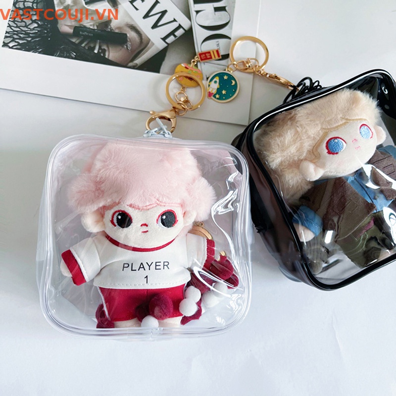 Túi Đựng Đồ Chơi Búp Bê VASTJI Mini Hình Vuông Trong Suốt Phối Bóng Lông Dễ Thương