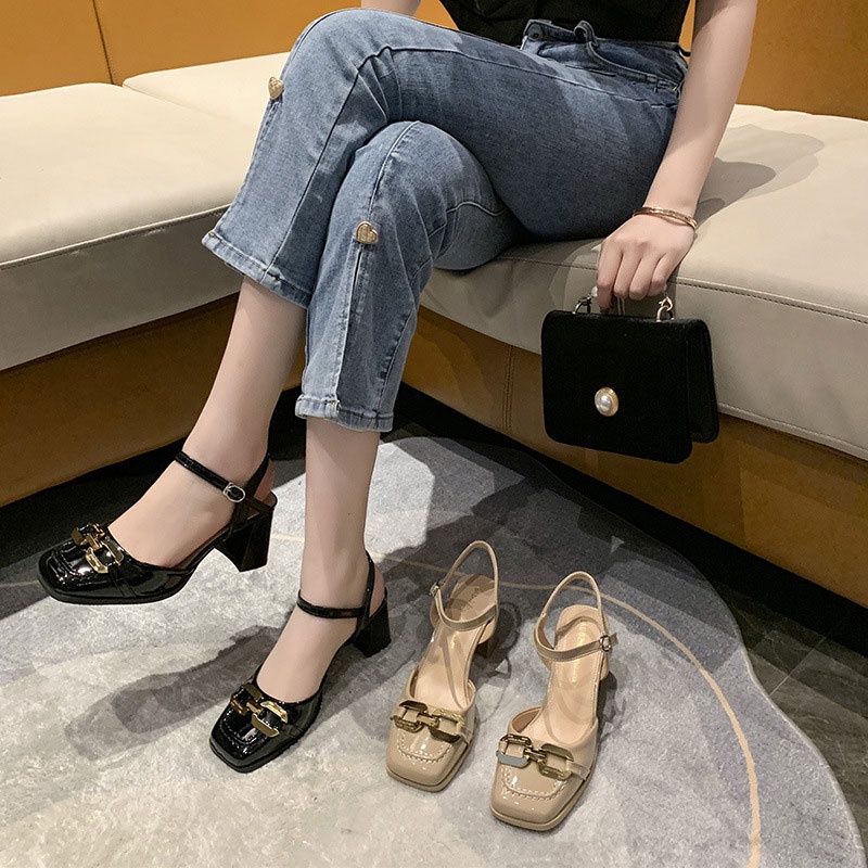 Giày Cao Gót Mũi Vuông Phong Cách vintage Cho Nữ