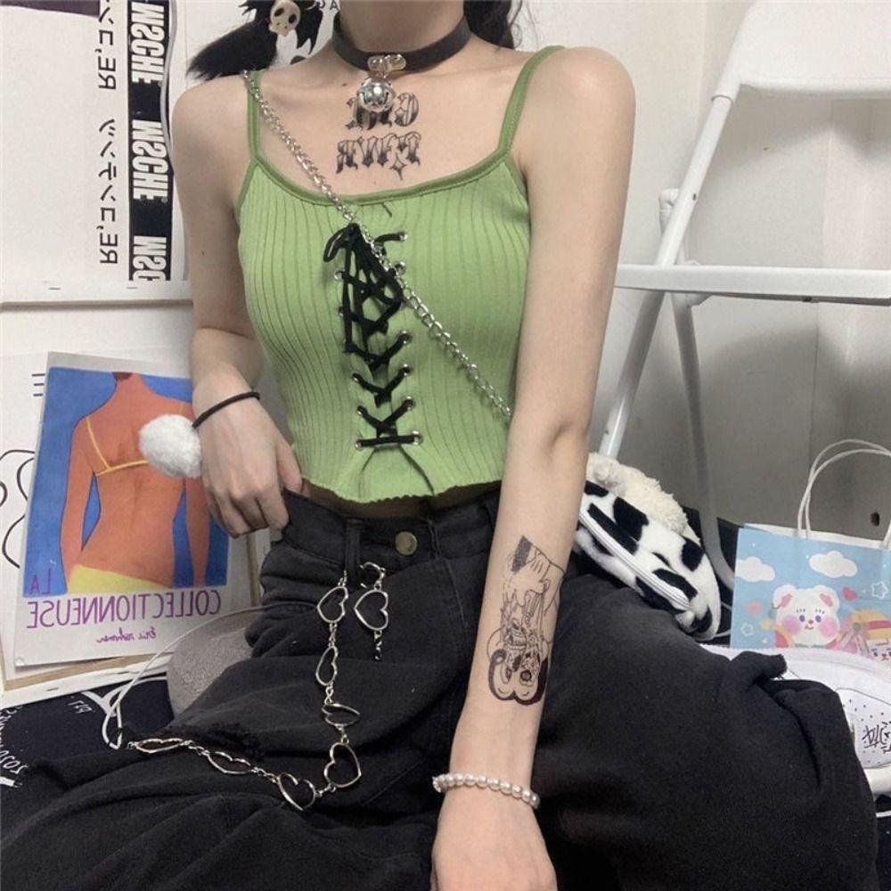 Wmes15h Y2K Áo Tank Top Dệt Kim Không Tay Dáng Rộng Đính Nơ Phong Cách Hàn Quốc Dễ Thương