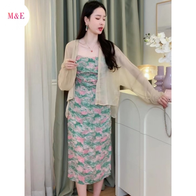 M &amp; E Đầm Hai Dây Ôm Dáng Xẻ Tà Nhẹ Nhàng Quyến Rũ Mùa Hè 2023 Phong Cách Mới Cho Cặp Đôi