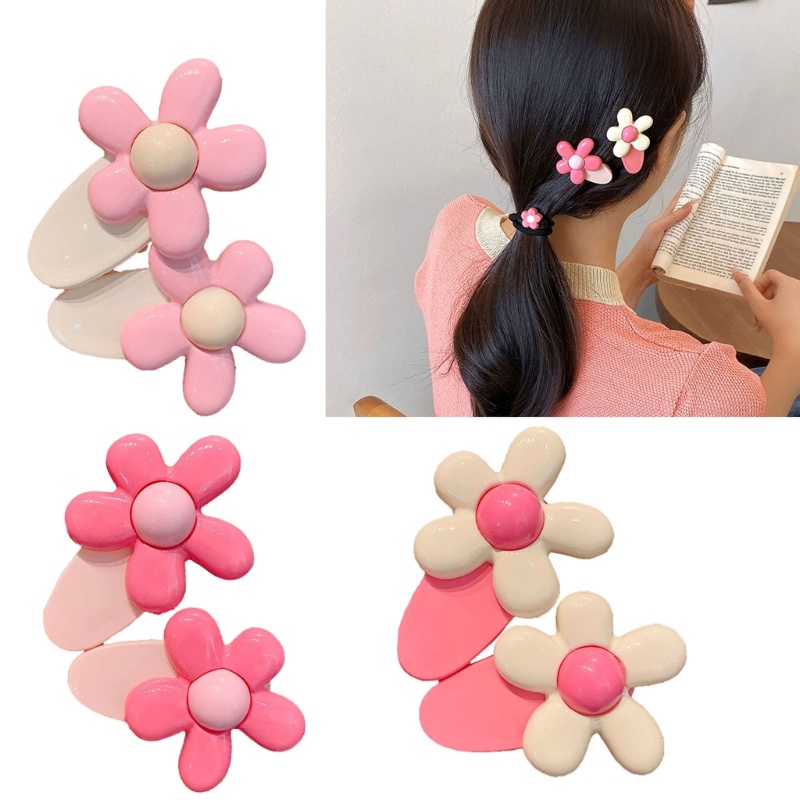 Set 2 Kẹp Tóc Hình Bông Hoa Nhiều Màu Sắc Bằng Acrylic Dành Cho Nữ
