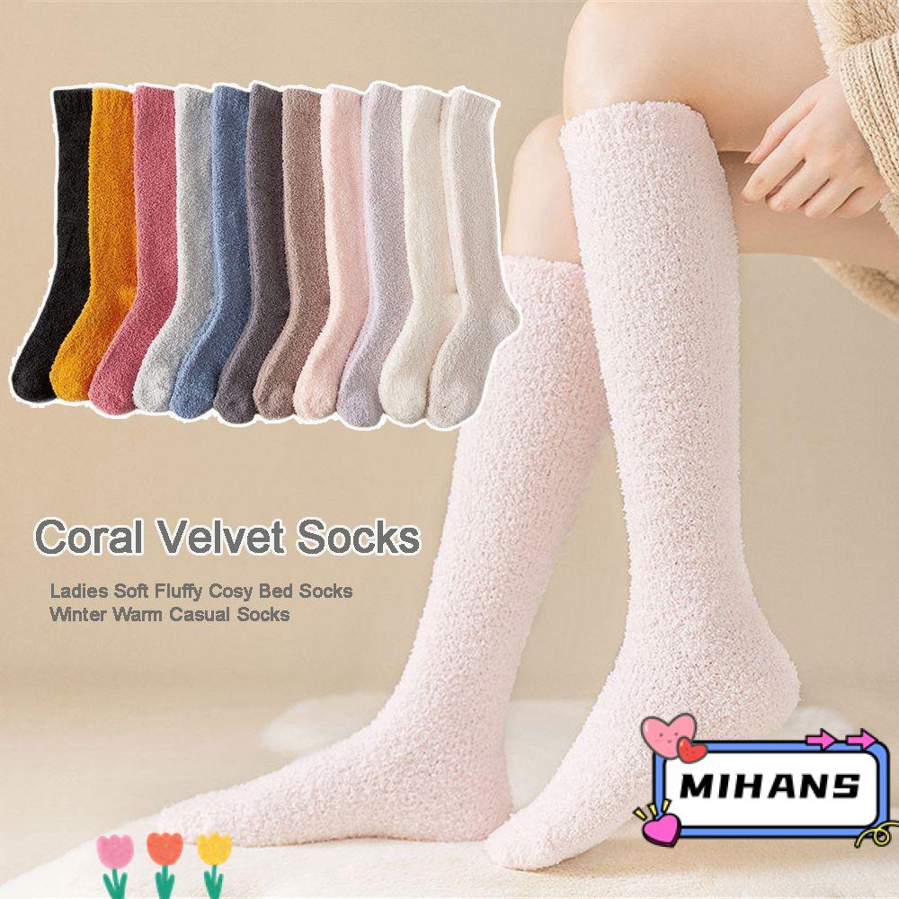 Vớ Nhung San Hô Dày Mềm Mại Màu Trơn Thời Trang Mùa Đông