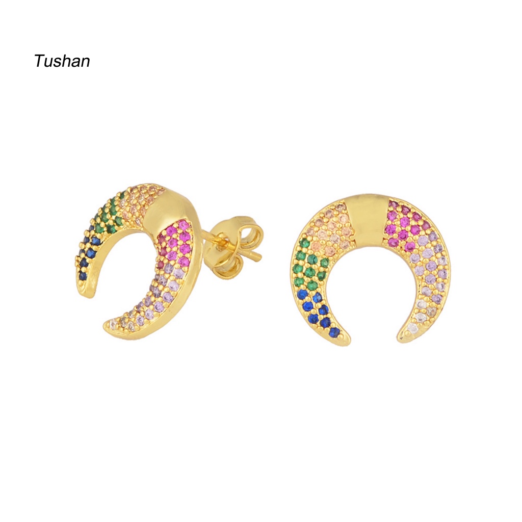 1 Đôi Bông Tai Hình Mặt Trăng Đính Đá Nhiều Màu Thời Trang