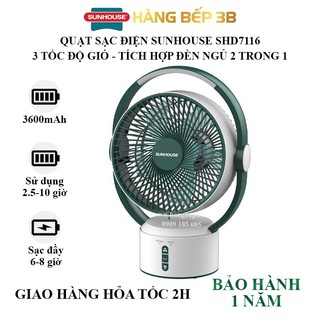 Quạt sạc điện sunhouse shd7116 - tiện lợi sử dụng mọi nơi - quạt xoay 360 độ - bảo hành 1 năm