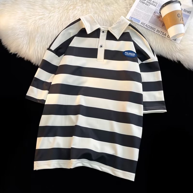 Áo Thun POLO Cotton Ngắn Tay Họa Tiết Kẻ Sọc Đính Hạt Thời Trang Mùa Hè Hàng Mới Dành Cho Bạn Nam