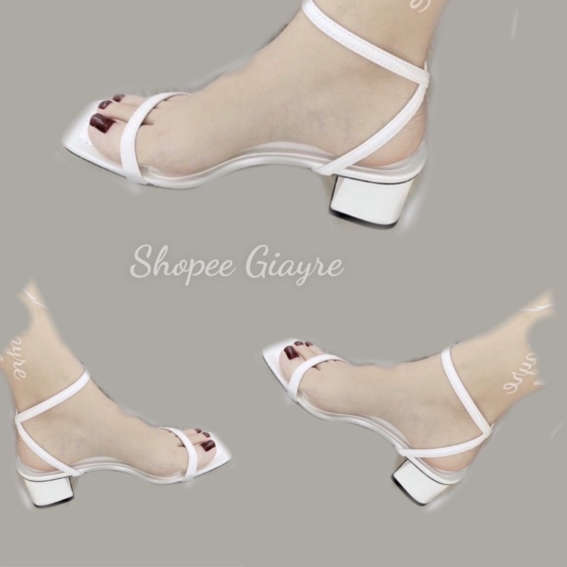 Sandal mũi vuông da mềm dây mảnh gót vuông 6p(hàng đẹp)